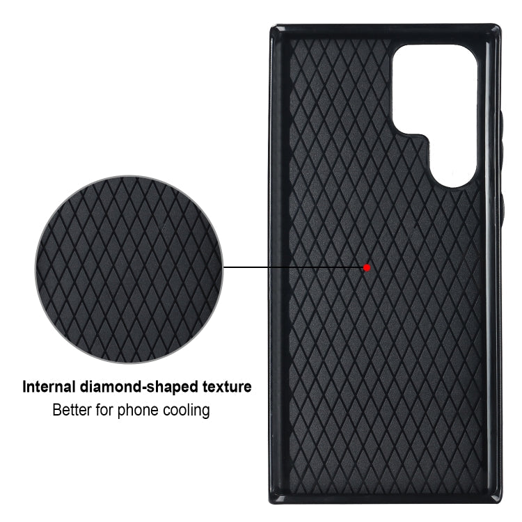 For Samsung Galaxy S22 Ultra 5G Rhombic PU Leather Phone Case with Ring Holder(Black)