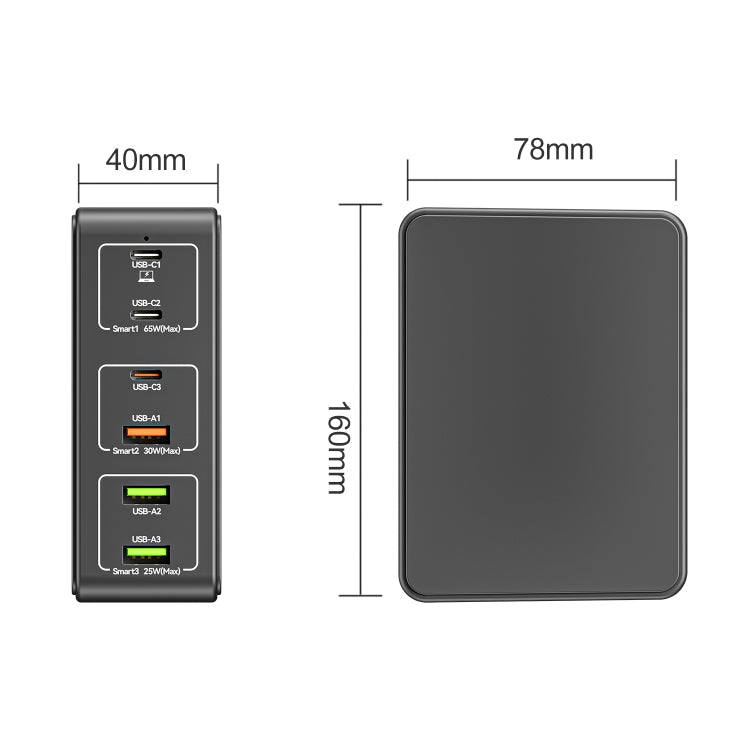 818H 120W Type-C + USB 6-Ports Desktop Fast Charger, Plug Type:EU Plug(Black)