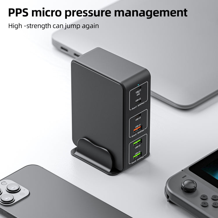818H 120W Type-C + USB 6-Ports Desktop Fast Charger, Plug Type:EU Plug(Black)
