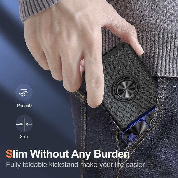For iPhone 14 Plus Sliding Camshield Armor Phone Case with Ring Holder(Blue Black)
