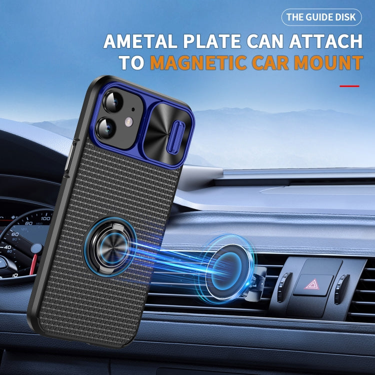 For iPhone 14 Plus Sliding Camshield Armor Phone Case with Ring Holder(Blue Black)