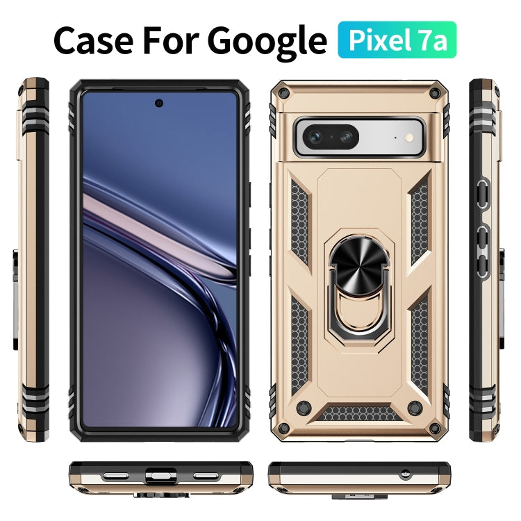 For Google Pixel 7a Shockproof TPU  PC Phone Case with Holder(Gold)