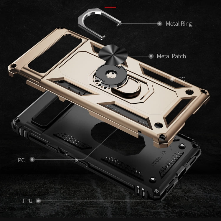 For Google Pixel 7a Shockproof TPU  PC Phone Case with Holder(Gold)
