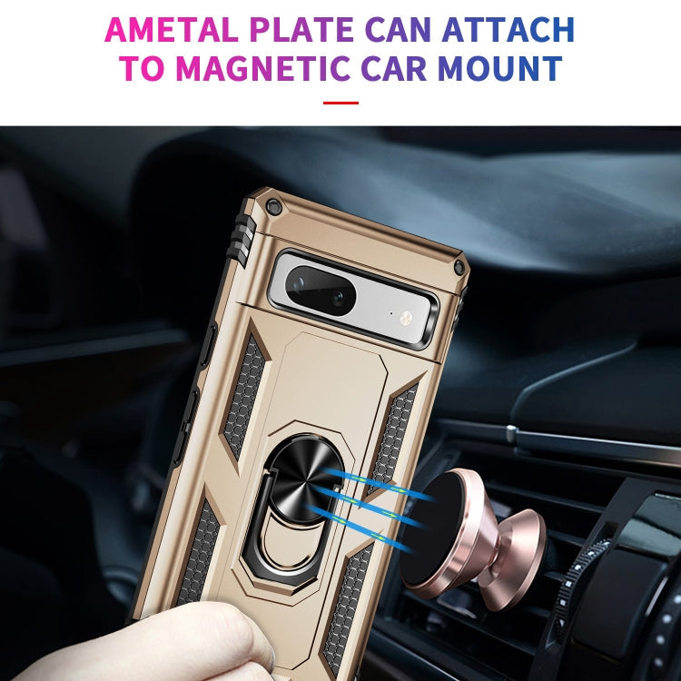 For Google Pixel 7a Shockproof TPU  PC Phone Case with Holder(Gold)