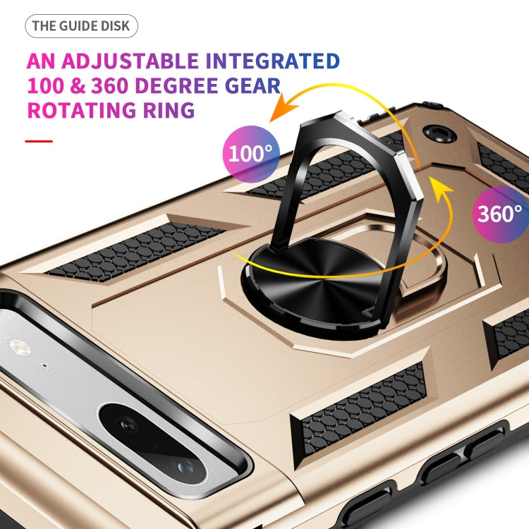 For Google Pixel 7a Shockproof TPU  PC Phone Case with Holder(Gold)