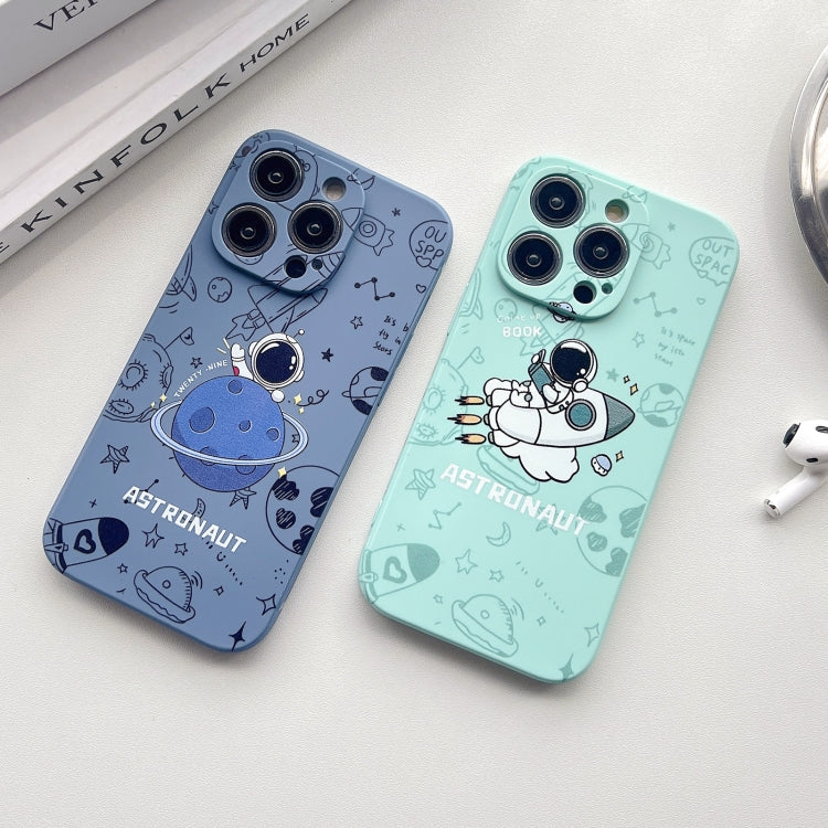 For iPhone 12 Pro Max Liquid Silicone Straight Side Phone Case(Green Astronaut)