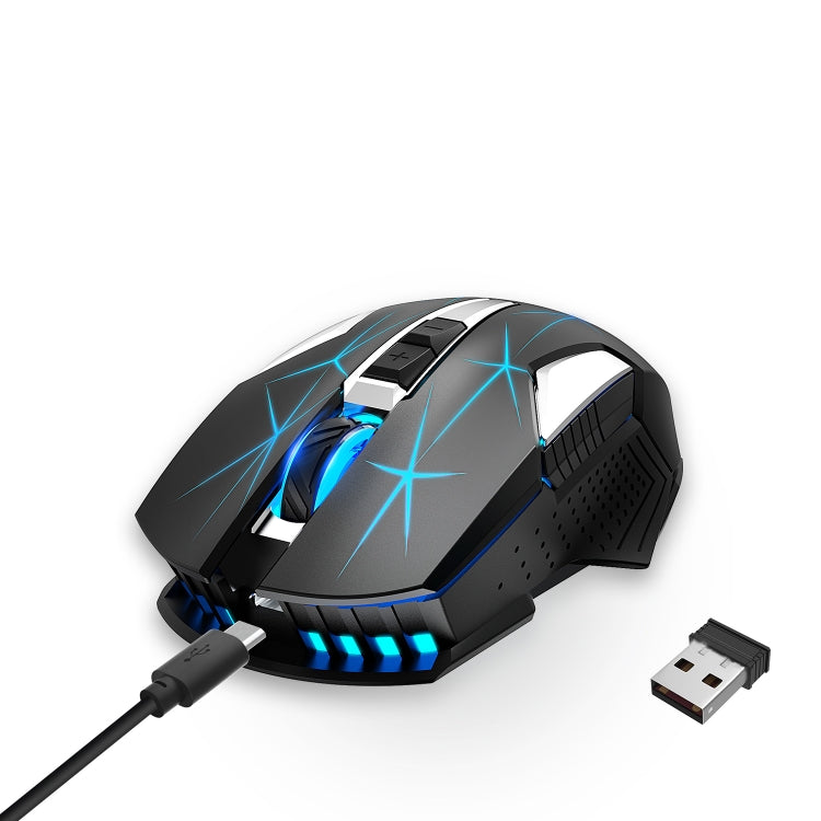 HXSJ T300 7 Keys 2400DPI 2.4G Colorful Luminous Wireless Mouse, T300 Black