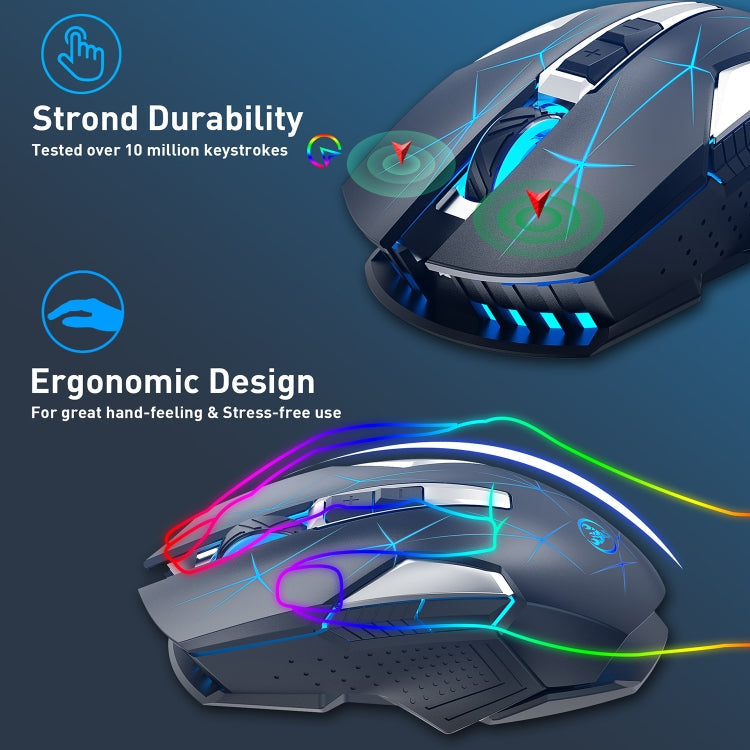 HXSJ T300 7 Keys 2400DPI 2.4G Colorful Luminous Wireless Mouse, T300 Black