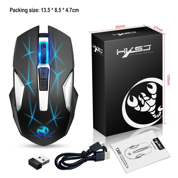 HXSJ T300 7 Keys 2400DPI 2.4G Colorful Luminous Wireless Mouse, T300 Black
