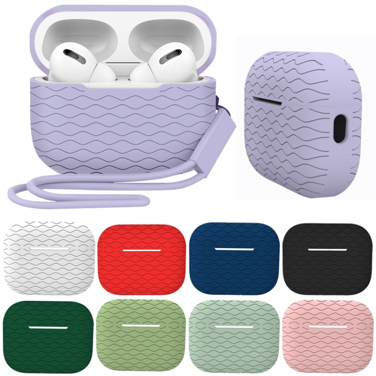 For AirPods Pro 2 Wave Pattern Silicone Earphone Case(Dark Green)