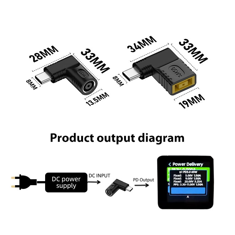 For Lenovo Square Port 65W DC Input to USB-C / Type-C PD Power Adapter