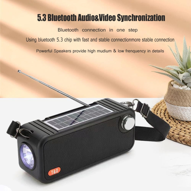 T&G TG637 Outdoor Portable Solar Power Wireless Bluetooth Speaker with FM / Flashlight / TF Card Slot(Black)