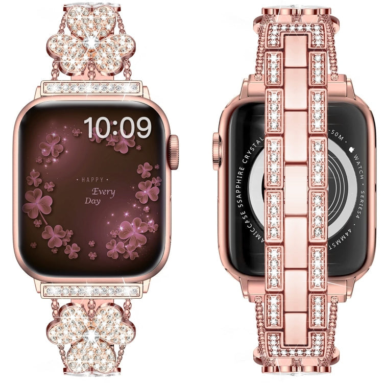 3-Leaf Clover Diamond Watch Band For Apple Watch Ultra 49mm&Watch Ultra 2 49mm / Series 9&8&7 45mm / SE 3&SE 2&6&SE&5&4 44mm / 3&2&1 42mm(Rose Gold)