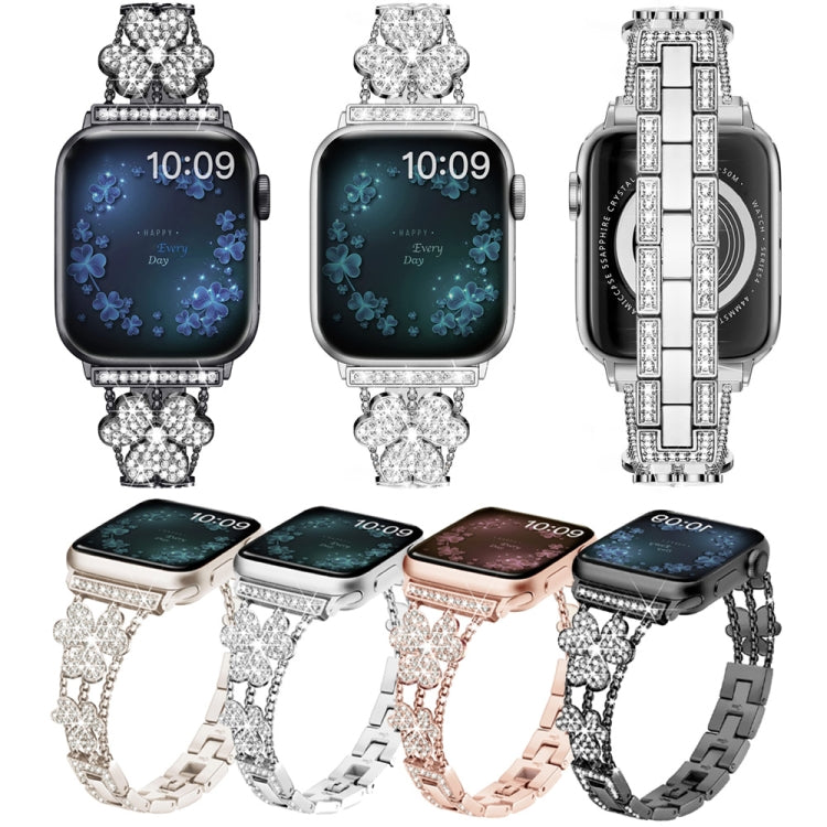 3-Leaf Clover Diamond Watch Band For Apple Watch Ultra 49mm&Watch Ultra 2 49mm / Series 9&8&7 45mm / SE 3&SE 2&6&SE&5&4 44mm / 3&2&1 42mm(Rose Gold)