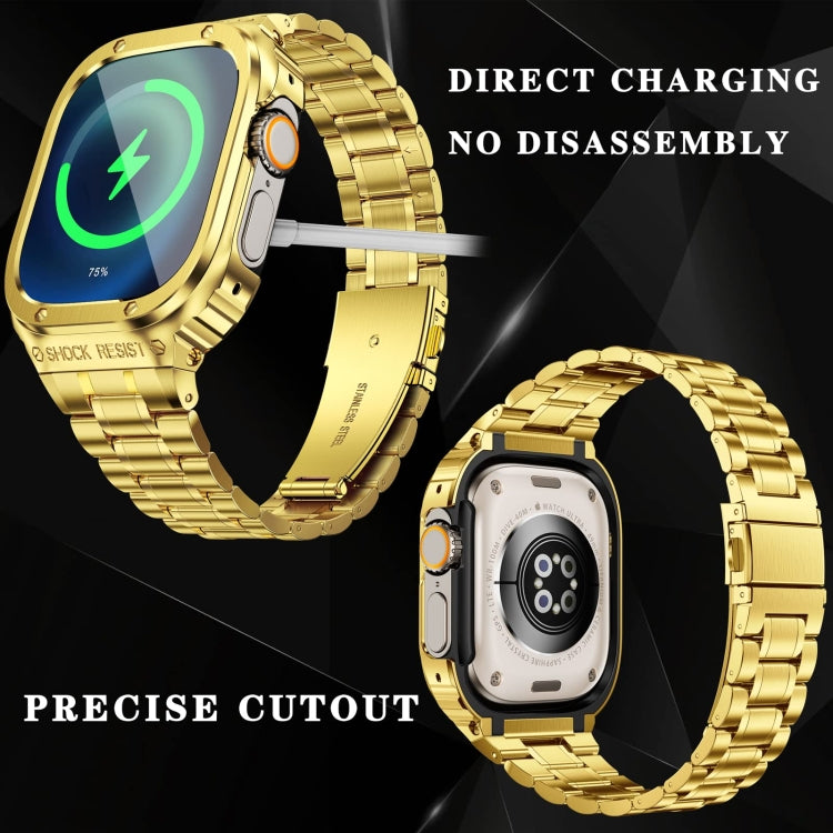 Metal Integrated Watch Protective Case For Apple Watch Series 8&7 45mm(Gold)