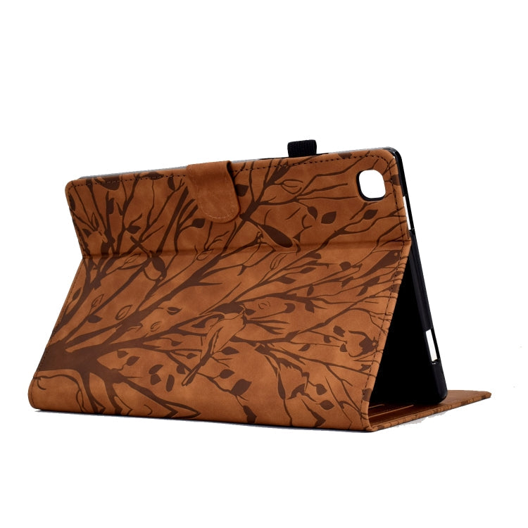 For Samsung Galaxy Tab A 10.1 2019 Fortune Tree Pressure Flower PU Tablet Case(Brown)