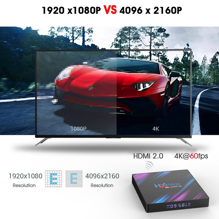 H96 Max-3318 4K Ultra HD Android TV Box with Remote Controller, Android 10.0, RK3318 Quad-Core 64bit Cortex-A53, 4GB+32GB, Support TF Card / USBx2 / AV / Ethernet, Plug Specification:UK Plug