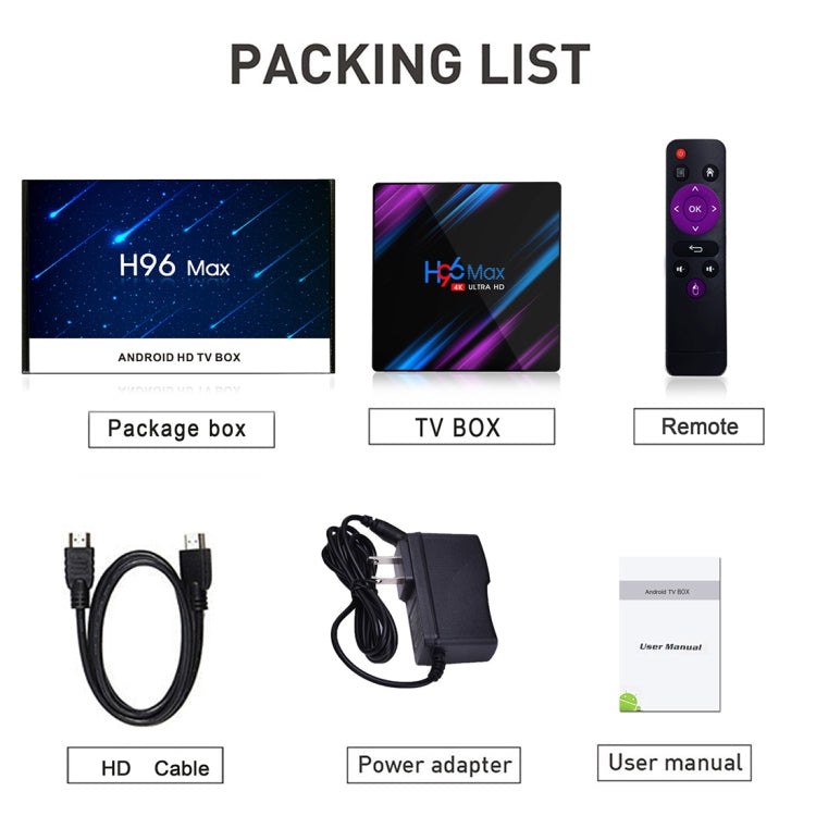 H96 Max-3318 4K Ultra HD Android TV Box with Remote Controller, Android 10.0, RK3318 Quad-Core 64bit Cortex-A53, 4GB+64GB, Support TF Card / USBx2 / AV / Ethernet, Plug Specification:UK Plug