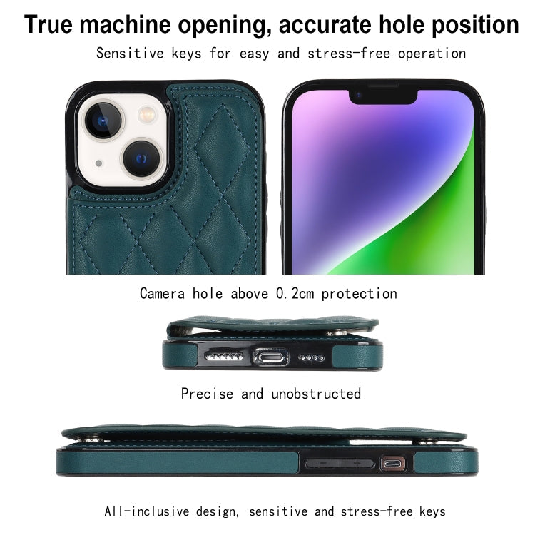 For iPhone 13 Double Buckle Rhombic PU Leather Phone Case(Green)