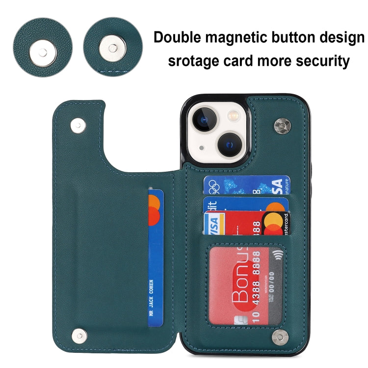 For iPhone 13 Double Buckle Rhombic PU Leather Phone Case(Green)