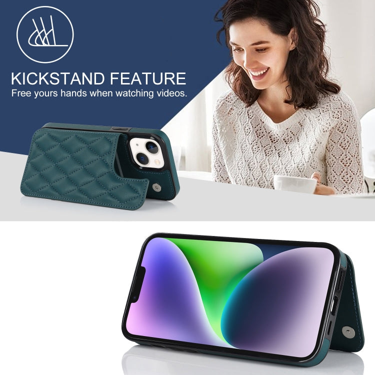 For iPhone 13 Double Buckle Rhombic PU Leather Phone Case(Green)
