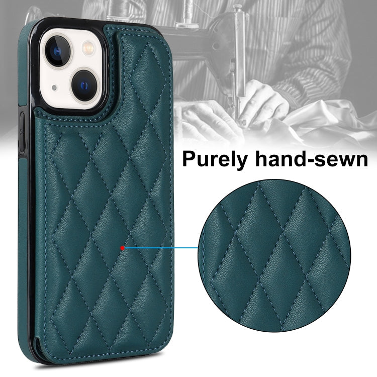 For iPhone 13 Double Buckle Rhombic PU Leather Phone Case(Green)