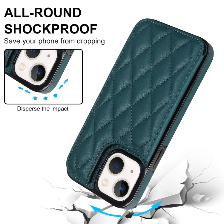 For iPhone 13 Double Buckle Rhombic PU Leather Phone Case(Green)