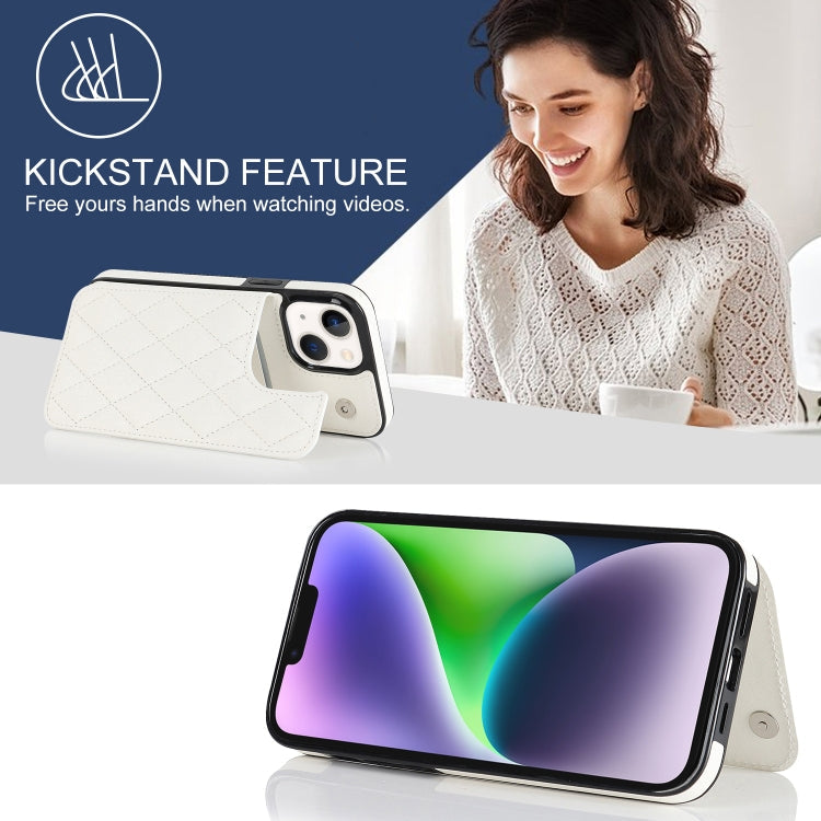For iPhone 13 mini Double Buckle Rhombic PU Leather Phone Case(White)