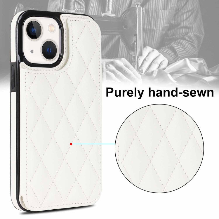 For iPhone 13 mini Double Buckle Rhombic PU Leather Phone Case(White)