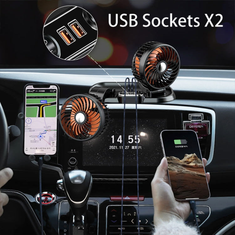 F622U Car Creative Folding Rotatable Double Head Electric Cooling Fan with Dual USB Charging Port, Style:USB Universal