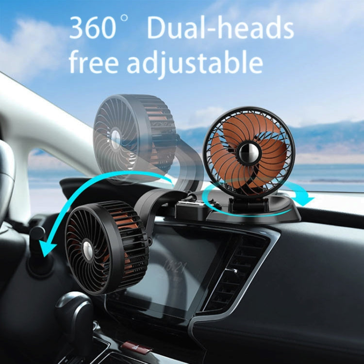 F622U Car Creative Folding Rotatable Double Head Electric Cooling Fan with Dual USB Charging Port, Style:USB Universal