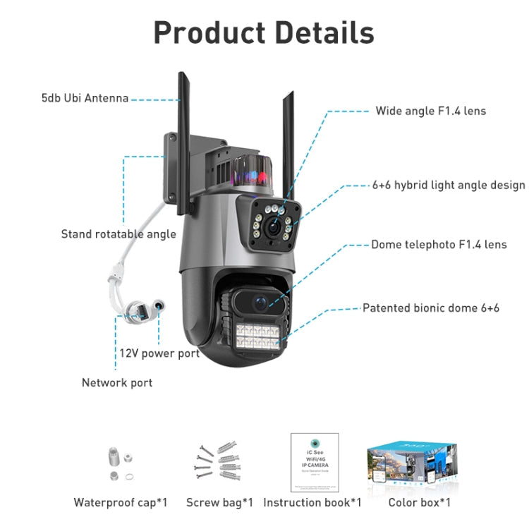QX81 Humanoid Recognition AI Alarm WIFI Spherical Dual 2MP IP Camera, Plug:EU Plug