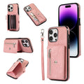 Zipper RFID Card Slot Phone Case with Short Lanyard, For iPhone 13 mini, For iPhone 13, For iPhone 13 Pro, For iPhone 13 Pro Max