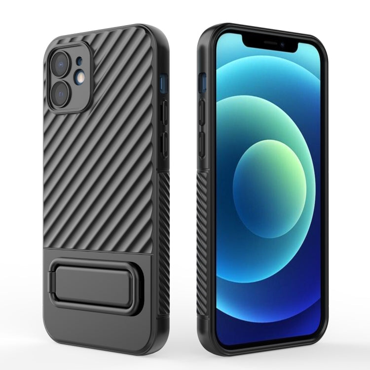 For iPhone 12 Wavy Texture TPU Phone Case with Lens Film(Black)