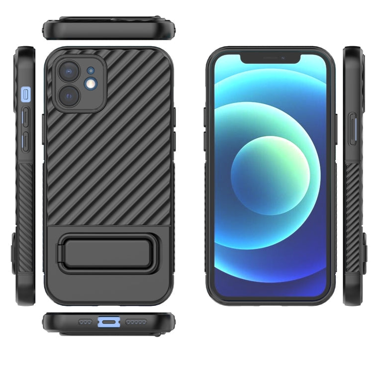For iPhone 12 Wavy Texture TPU Phone Case with Lens Film(Black)