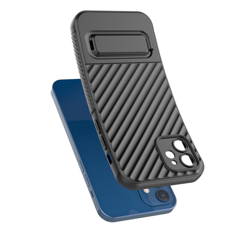 For iPhone 12 Wavy Texture TPU Phone Case with Lens Film(Black)