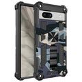 For Google Pixel 7a Camouflage Armor Kickstand TPU  PC Magnetic Phone Case(Navy Blue)