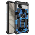 For Google Pixel 7a Camouflage Armor Kickstand TPU  PC Magnetic Phone Case(Blue)