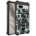 For Google Pixel 7a Camouflage Armor Kickstand TPU  PC Magnetic Phone Case(Mint Green)