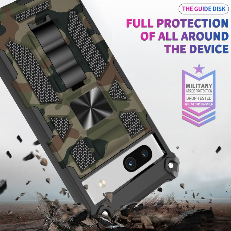 For Google Pixel 7a Camouflage Armor Kickstand TPU  PC Magnetic Phone Case(Mint Green)