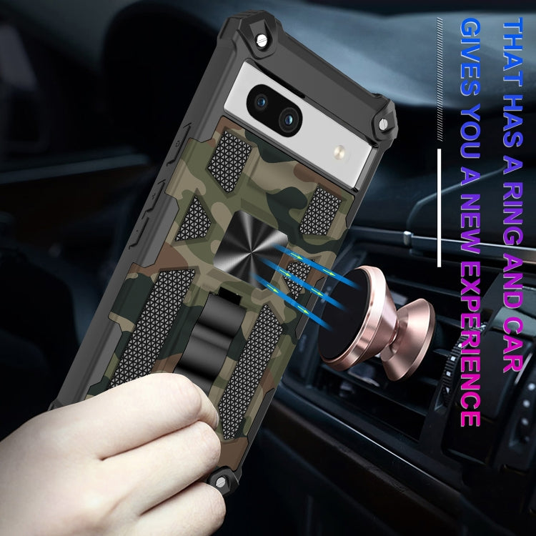 For Google Pixel 7a Camouflage Armor Kickstand TPU  PC Magnetic Phone Case(Mint Green)
