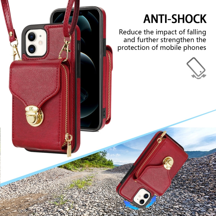 For iPhone 11 Zipper Hardware Card Wallet Phone Case(Red)