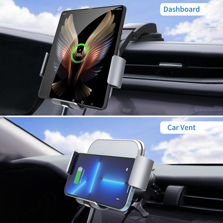 For Samsung Galaxy Z Fold4 / 3 / 2 S8 Dual Coil Car Phone Holder Wireless Charger(Iron Gray)