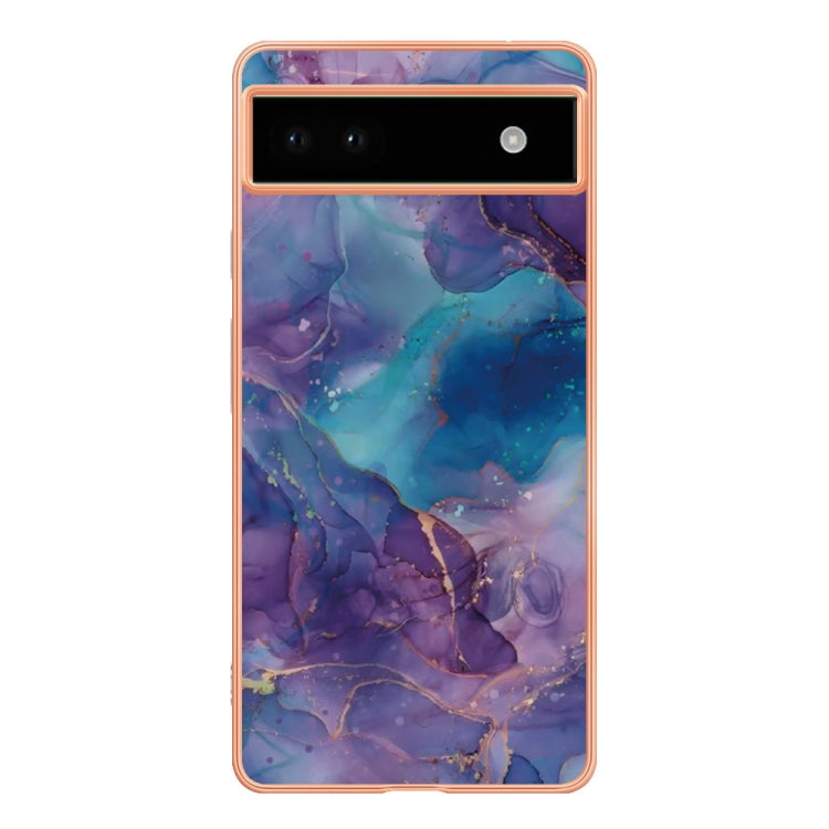 For Google Pixel 6A Electroplating Marble Dual-side IMD Phone Case(Purple 016)
