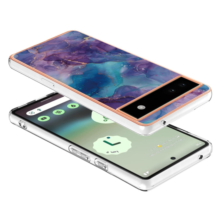 For Google Pixel 6A Electroplating Marble Dual-side IMD Phone Case(Purple 016)