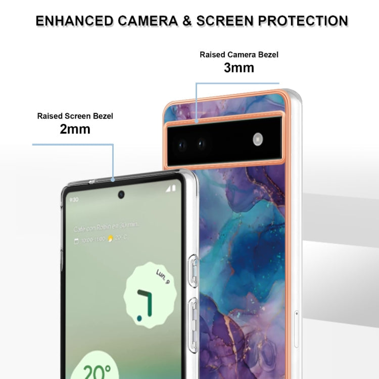For Google Pixel 6A Electroplating Marble Dual-side IMD Phone Case(Purple 016)