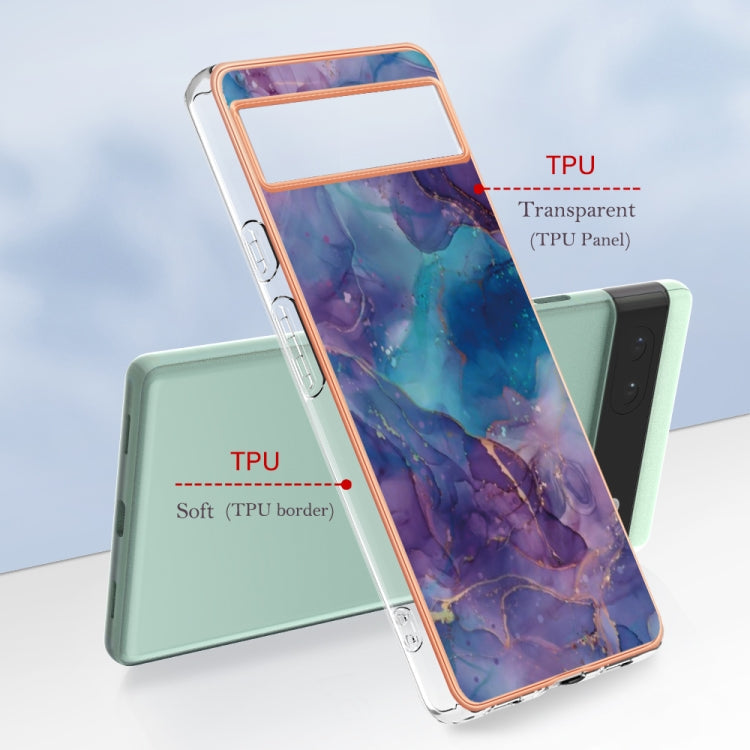 For Google Pixel 6A Electroplating Marble Dual-side IMD Phone Case(Purple 016)