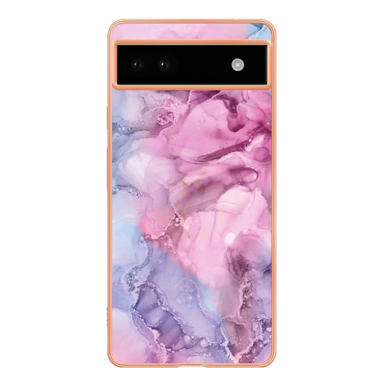 For Google Pixel 6A Electroplating Marble Dual-side IMD Phone Case(Pink 013)