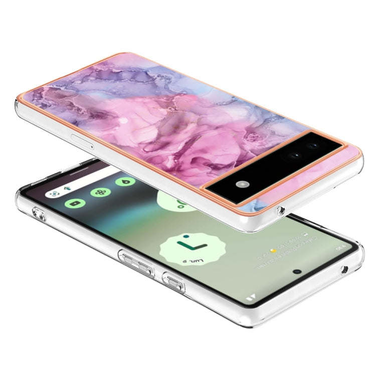 For Google Pixel 6A Electroplating Marble Dual-side IMD Phone Case(Pink 013)