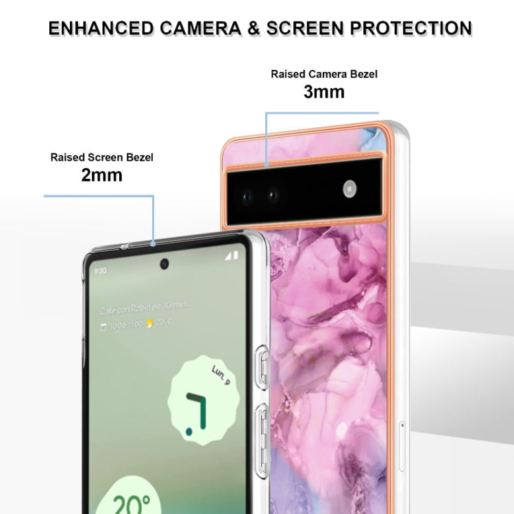 For Google Pixel 6A Electroplating Marble Dual-side IMD Phone Case(Pink 013)
